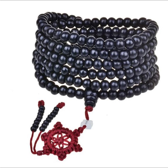 Hand Crafted Other - 📿 Wood prayer bead Mala with jade accent and crochet luck knot